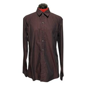 Men’s Marc Anthony Slim Fit Maroon Long Sleeve Button Down Plaid Shirt Size L